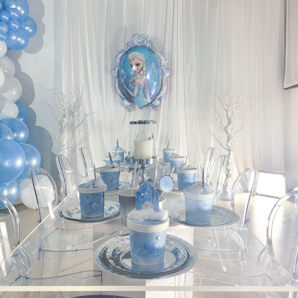 Ballons Organiques décoration Elsa bleu et blanc
